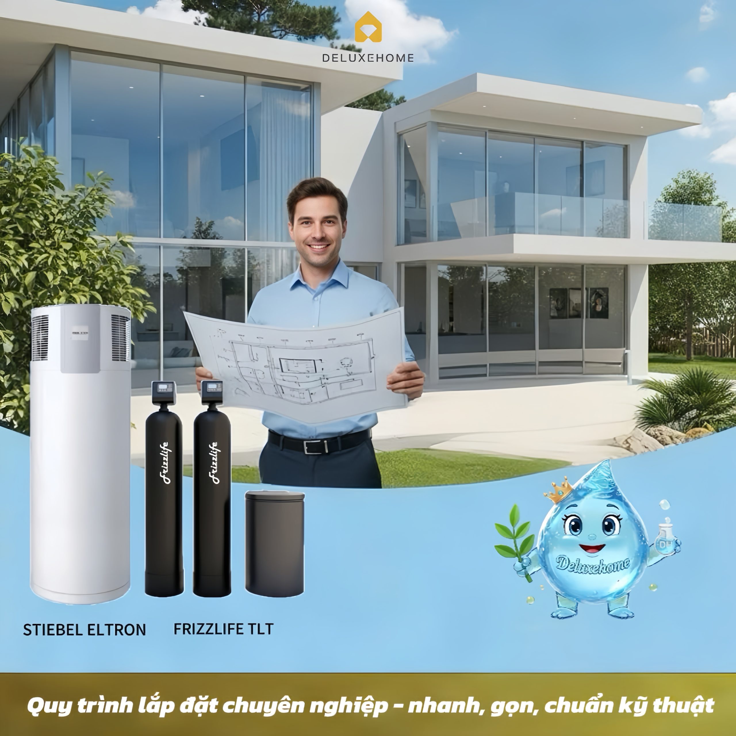 🏠 QUY TRÌNH LẮP ĐẶT HỆ THỐNG NƯỚC NÓNG TRUNG TÂM – NHANH, GỌN, CHUẨN KỸ THUẬT CÙNG DELUXE HOME